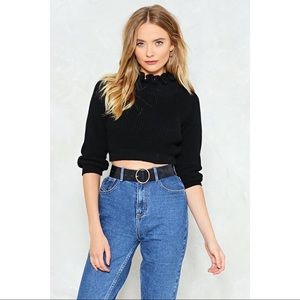 NWT Nasty Gal Black Cropped Ruffle Sweater